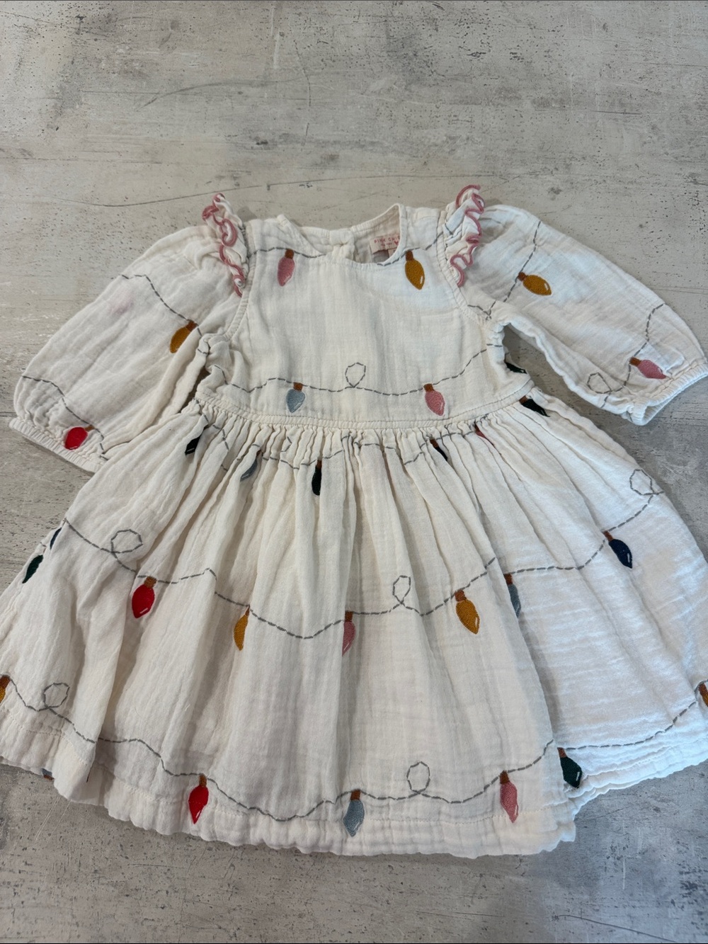 Pink Chicken Girls Cream Muslin Dress with Multicolor Light Embroidery